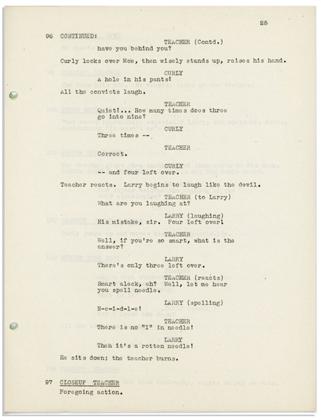 Moe Howard's Personally Owned Script for the 1946 Three Stooges Film ''Beer Barrel Polecats''